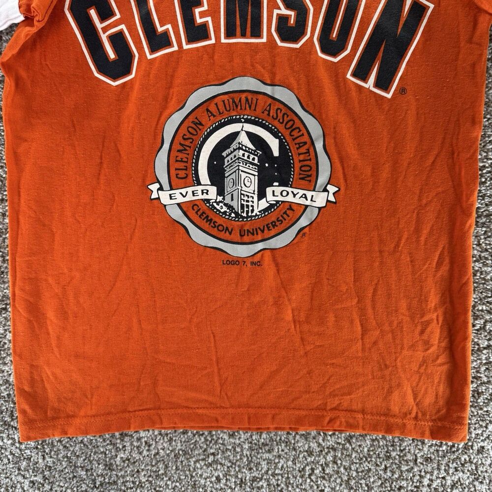 Vintage 80s Clemson Tigers Shirt Mens Medium‎ Orange Logo 7 Raglin Deadstock USA - Picture 9 of 15